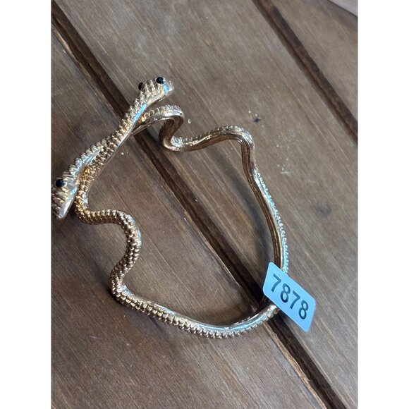 Gold Tone Snake Bangle Bracelet With Black Accents - Hinged Cuff Design - Picture 2 of 9